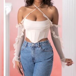 Oh Polly Long Sleeve Cowl Neck Corset Crop Top